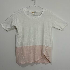 C&C California 100% Linen Colorblock Short Sleeve Top S Round Neck Asymmetrical